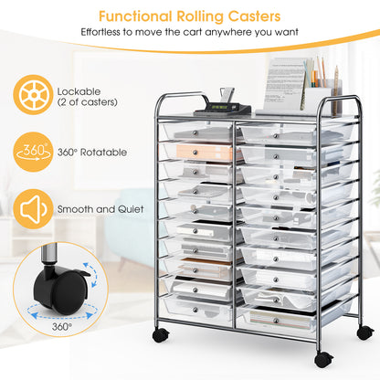 20 Drawers Storage Rolling Cart Studio Organizer-Clear