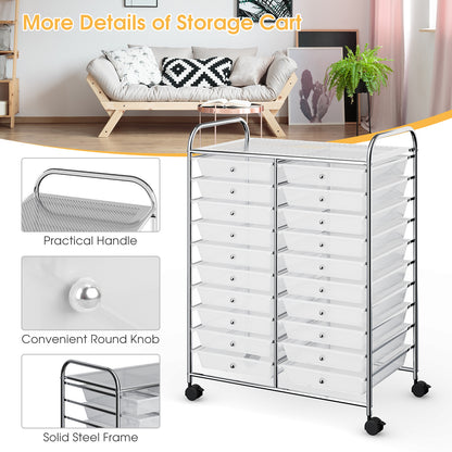 20 Drawers Storage Rolling Cart Studio Organizer-Clear
