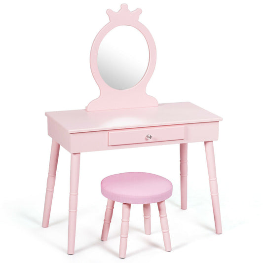 Kids Vanity Makeup Table and Chair Set Make Up Stool Kids Crystal