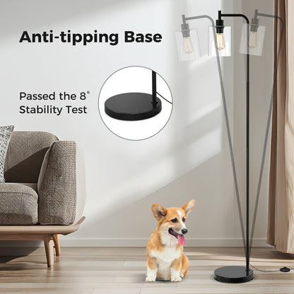 Modern Floor Lamp with Hanging Glass Lampshade and Foot Switch-Black