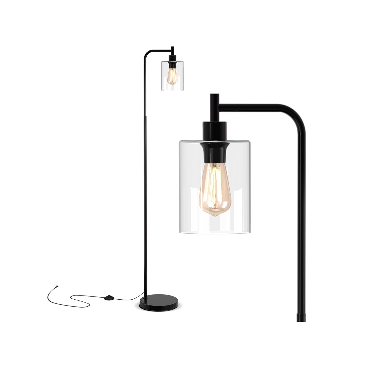 Modern Floor Lamp with Hanging Glass Lampshade and Foot Switch-Black Kids Crystal