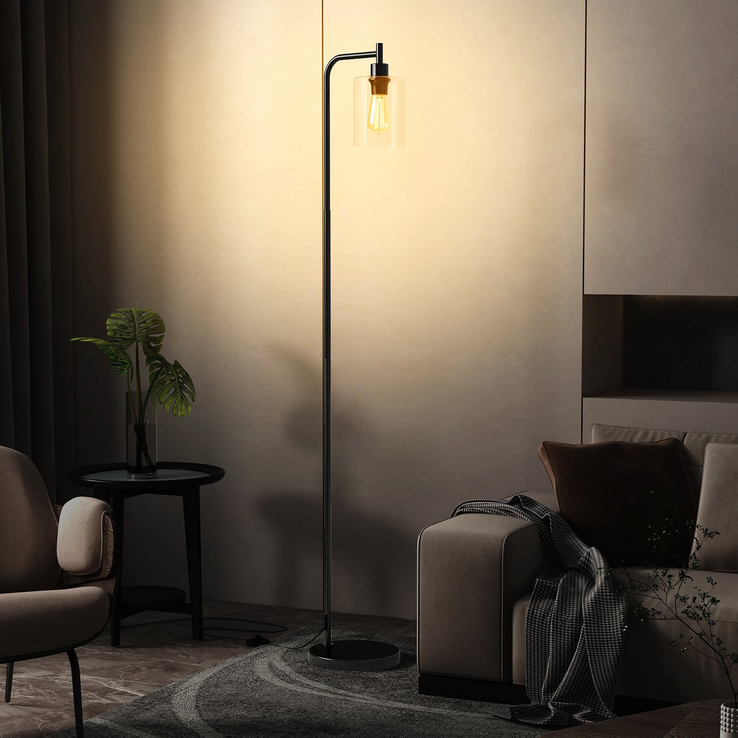 Modern Floor Lamp with Hanging Glass Lampshade and Foot Switch-Black Kids Crystal