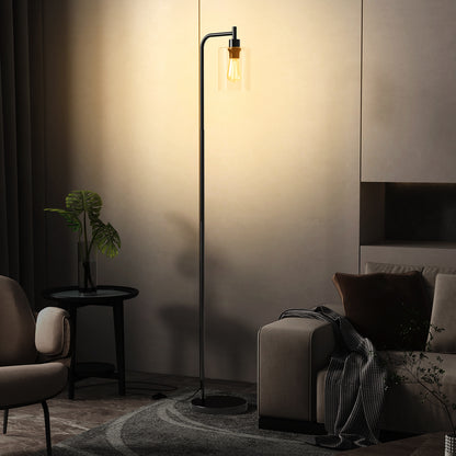 Modern Floor Lamp with Hanging Glass Lampshade and Foot Switch-Black