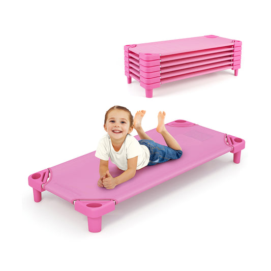 Kids Stackable Daycare Cot Pack of 6 with Detachable Oxford Cloth-Pink Kids Crystal