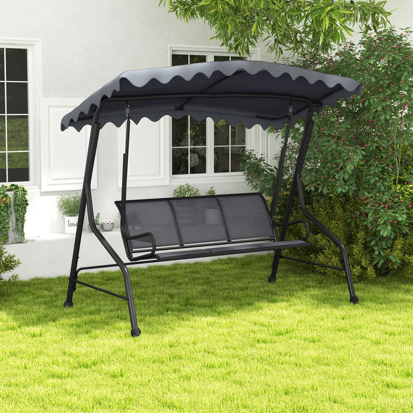 3-Seat Outdoor Porch Canopy Swing with Adjustable Shading-Gray Kids Crystal
