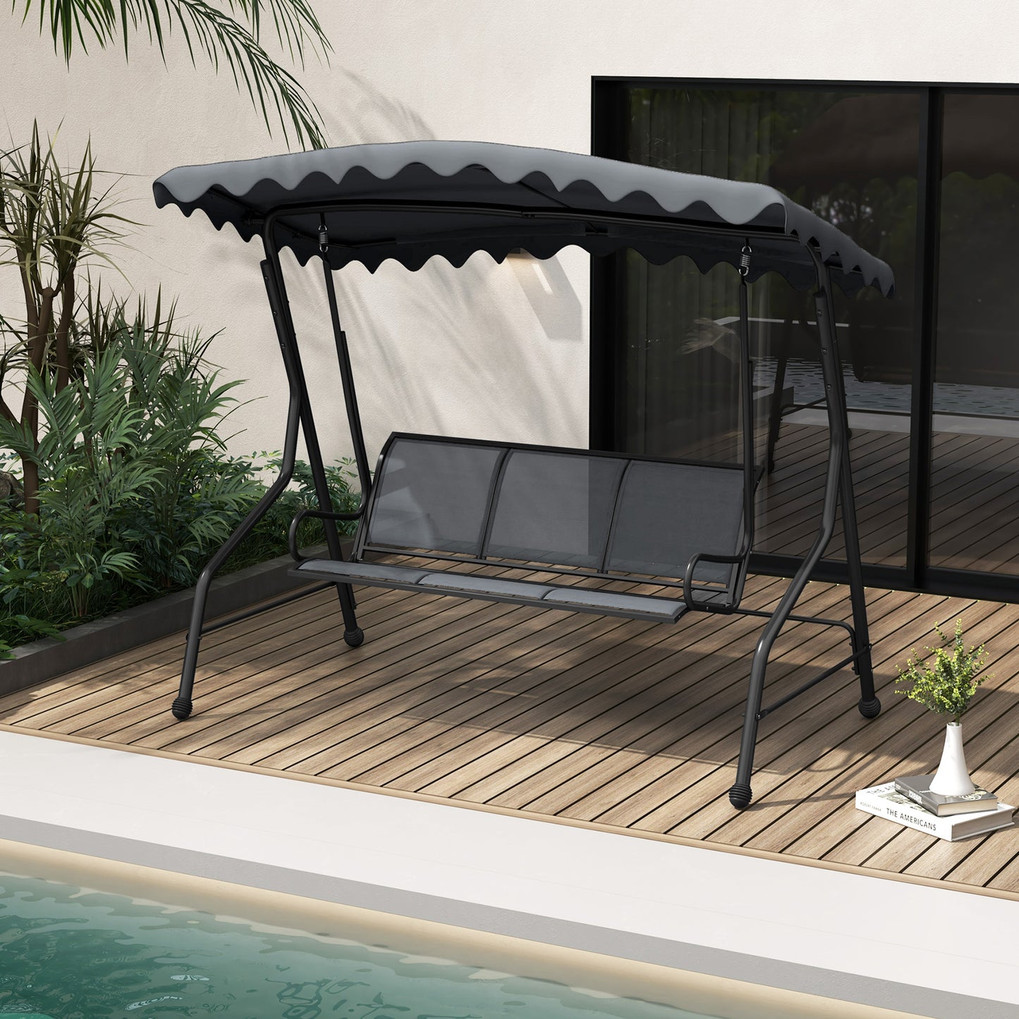 3-Seat Outdoor Porch Canopy Swing with Adjustable Shading-Gray Kids Crystal