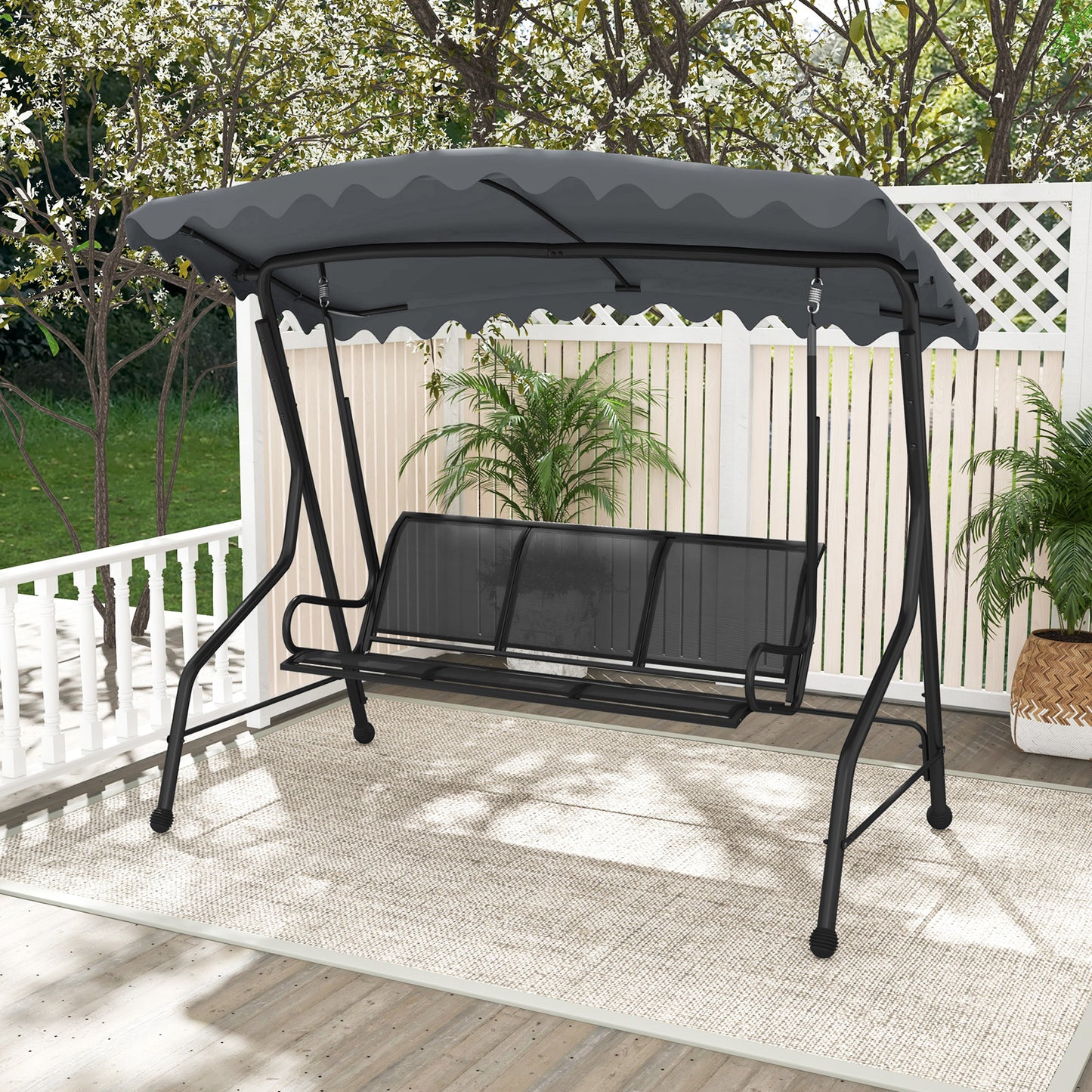 3-Seat Outdoor Porch Canopy Swing with Adjustable Shading-Gray Kids Crystal