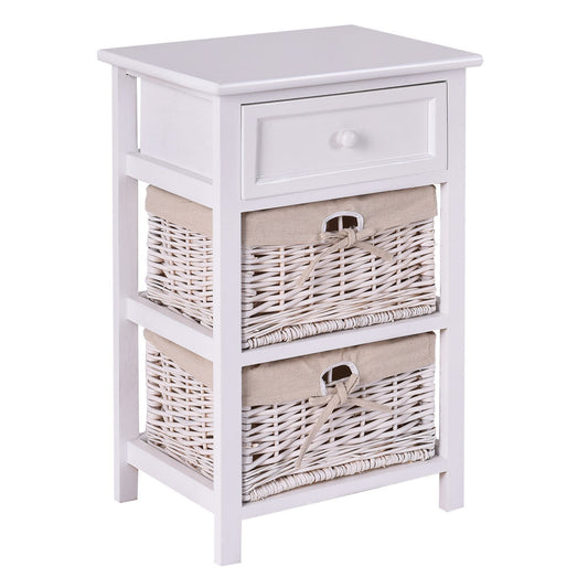 3 Tiers Wooden Storage Nightstand with 2 Baskets and 1 Drawer-white Kids Crystal