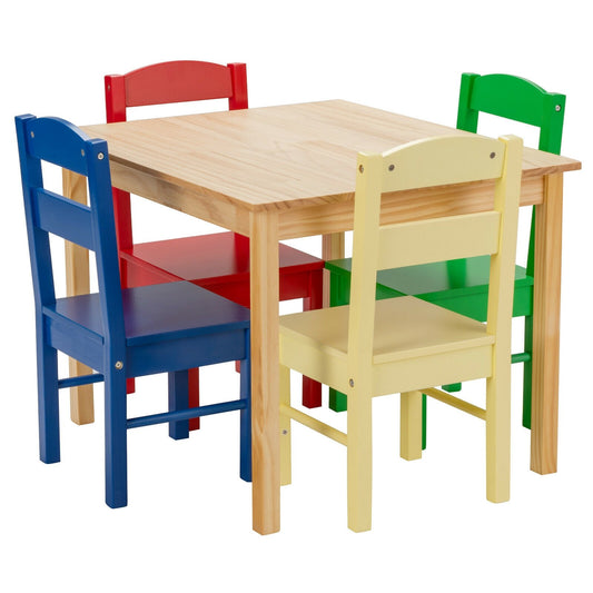 5 Pieces Kids Pine Wood Multicolor Table Chair Set-Multicolor Kids Crystal