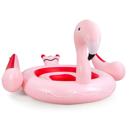 6 People Inflatable Flamingo Floating Island with 6 Cup Holders for Pool and River Kids Crystal