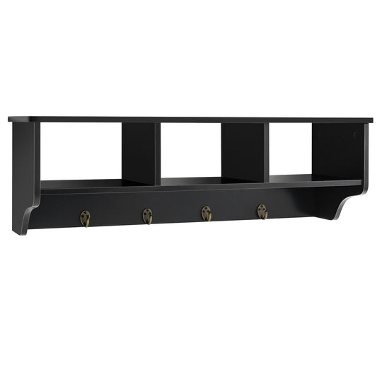 Wall Mount Cubby Organizer Hooks Entryway Storage Shelf-Black Kids Crystal