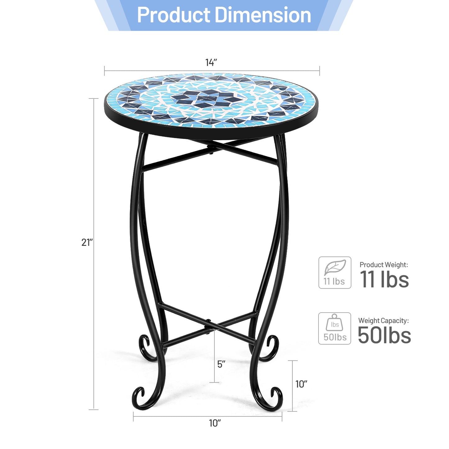 Outdoor Indoor Steel Accent Plant Stand Cobalt Table-Blue Kids Crystal