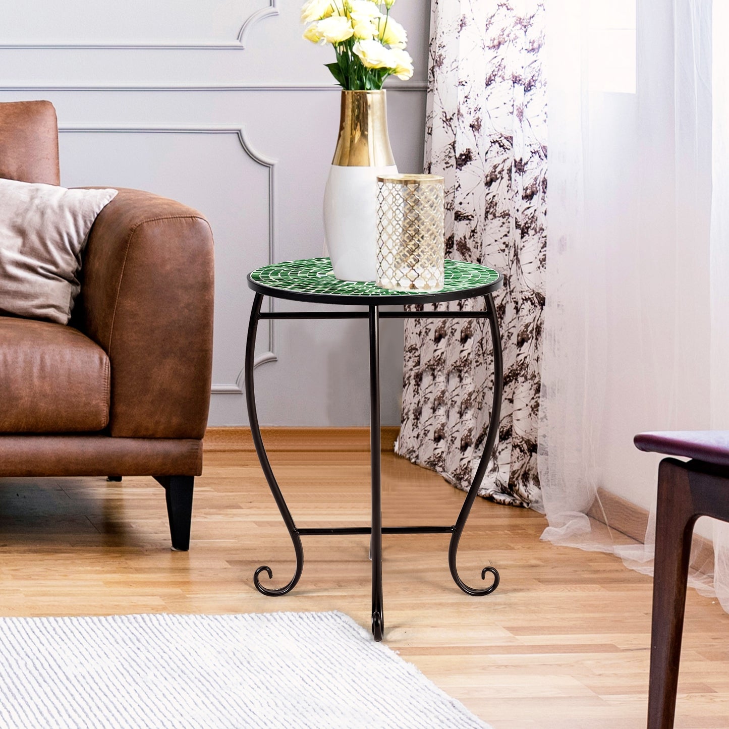 Outdoor Indoor Steel Accent Plant Stand Cobalt Table-Green Kids Crystal