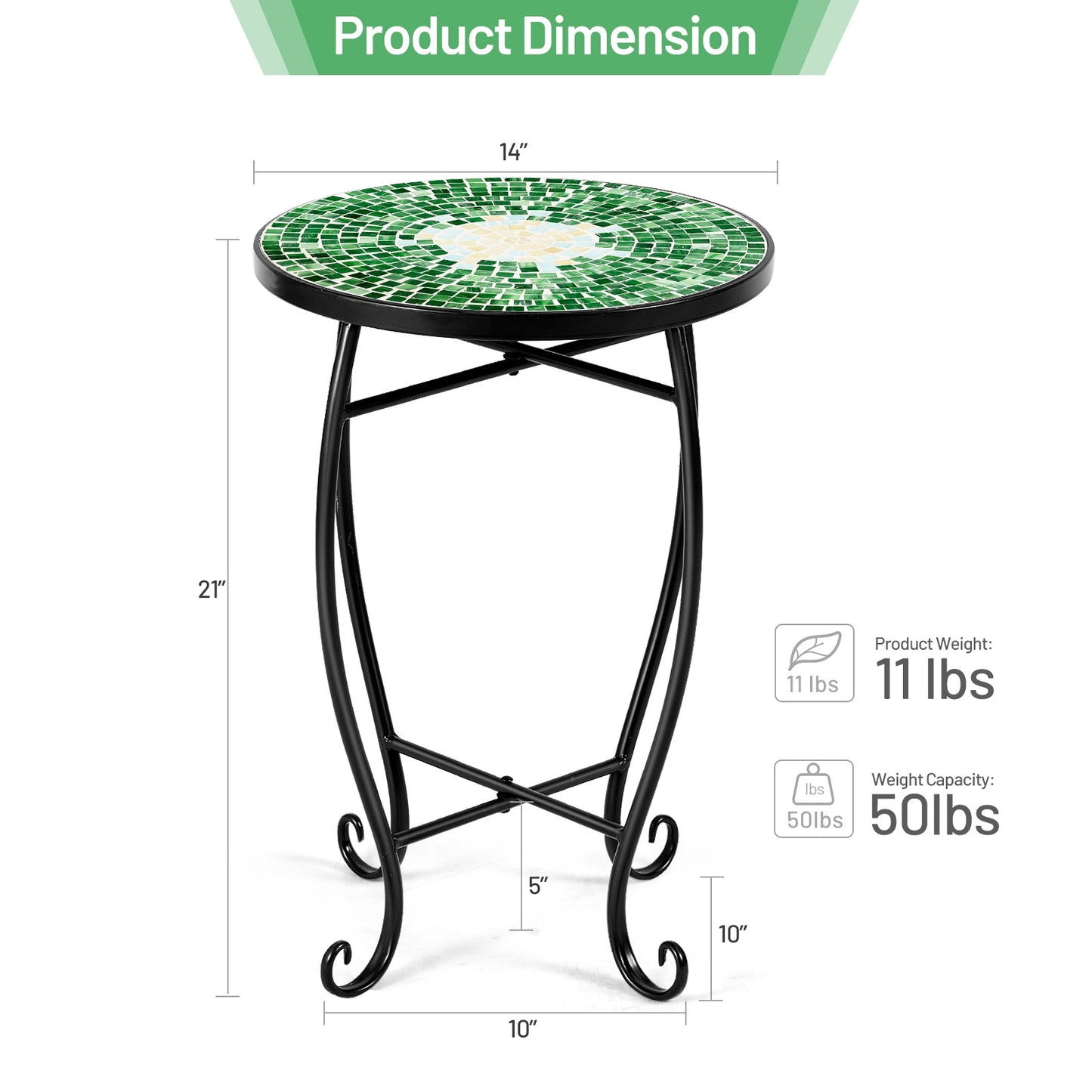 Outdoor Indoor Steel Accent Plant Stand Cobalt Table-Green Kids Crystal