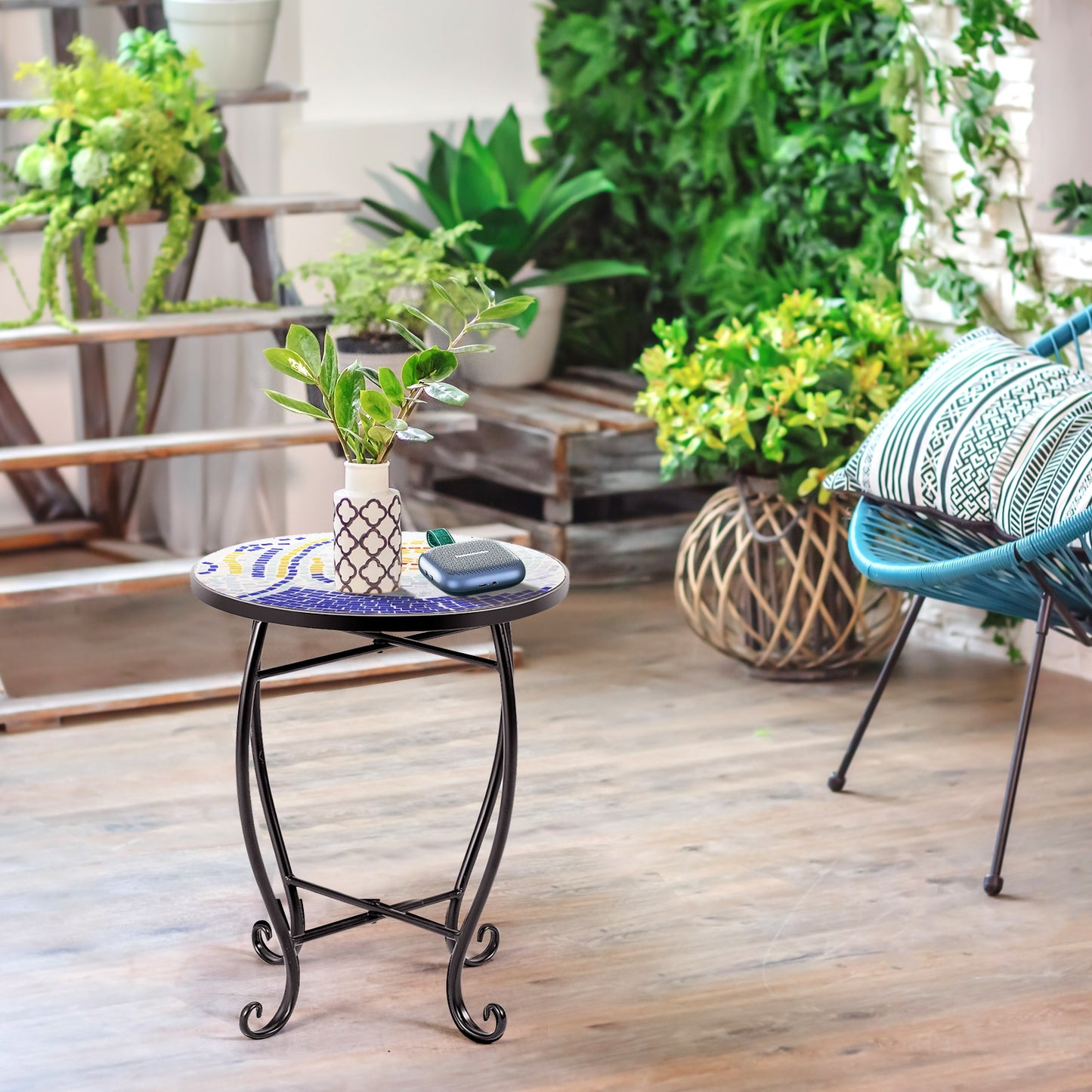 Outdoor Indoor Steel Accent Plant Stand Cobalt Table-Navy Kids Crystal