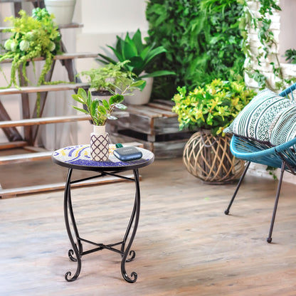 Outdoor Indoor Steel Accent Plant Stand Cobalt Table-Navy
