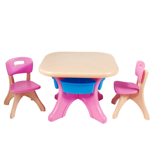 In/Outdoor 3-Piece Plastic Children Play Table & Chair Set-Pink Kids Crystal