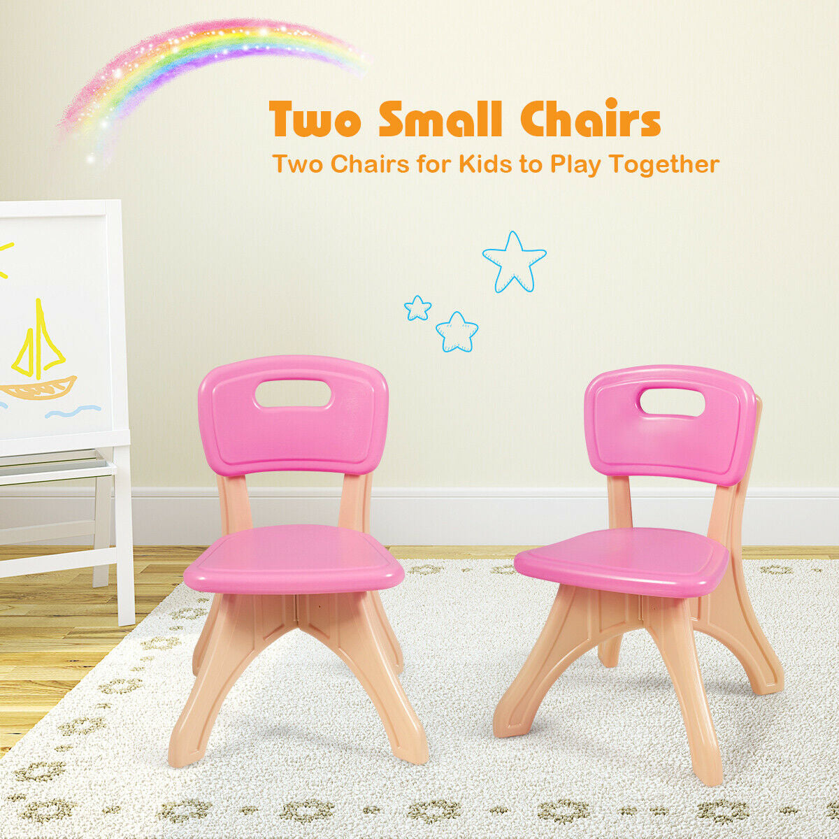 In/Outdoor 3-Piece Plastic Children Play Table & Chair Set-Pink Kids Crystal