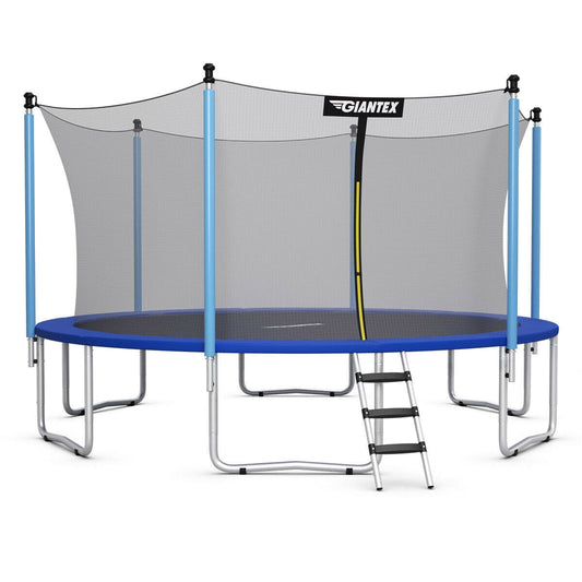 15 Feet Outdoor Bounce Trampoline with Safety Enclosure Net Kids Crystal