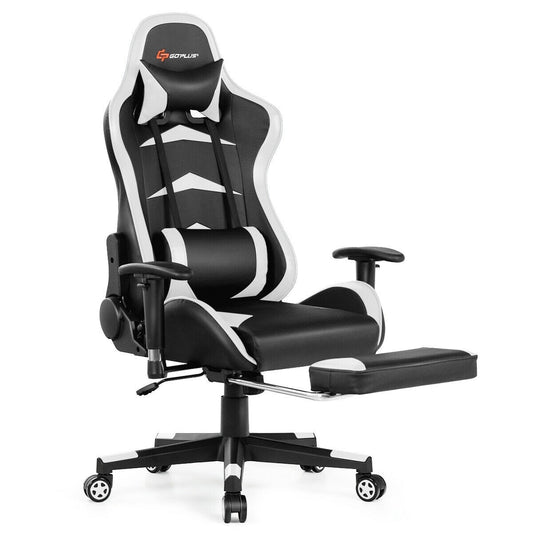 Massage Gaming Chair with Footrest-White Kids Crystal