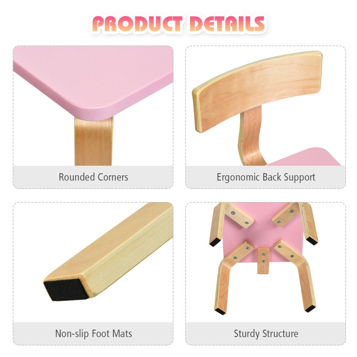 3 Piece Kids Wooden Activity Table and 2 Chairs Set-Pink Kids Crystal