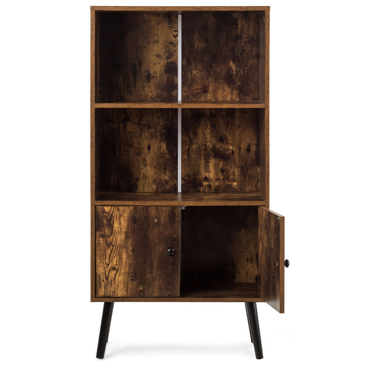 2-Tier Retro Bookcase Bookshelf with 3 Compartment-Coffee Kids Crystal