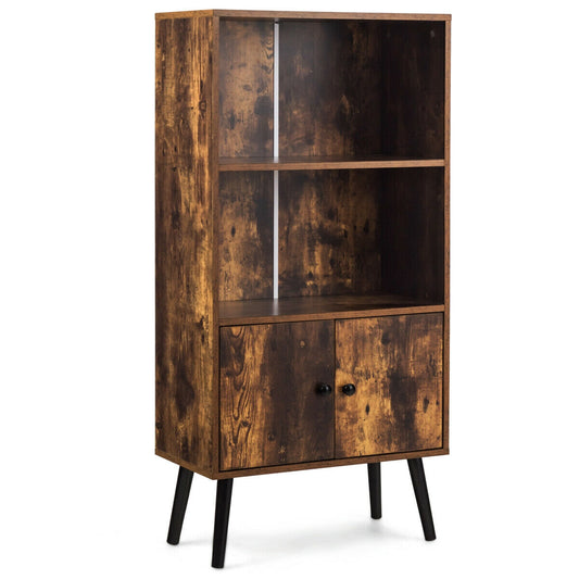 2-Tier Retro Bookcase Bookshelf with 3 Compartment-Coffee Kids Crystal