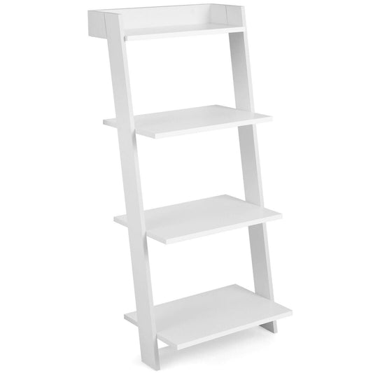 4-Tier Ladder Shelf with Solid Frame and Anti-toppling Device-White Kids Crystal
