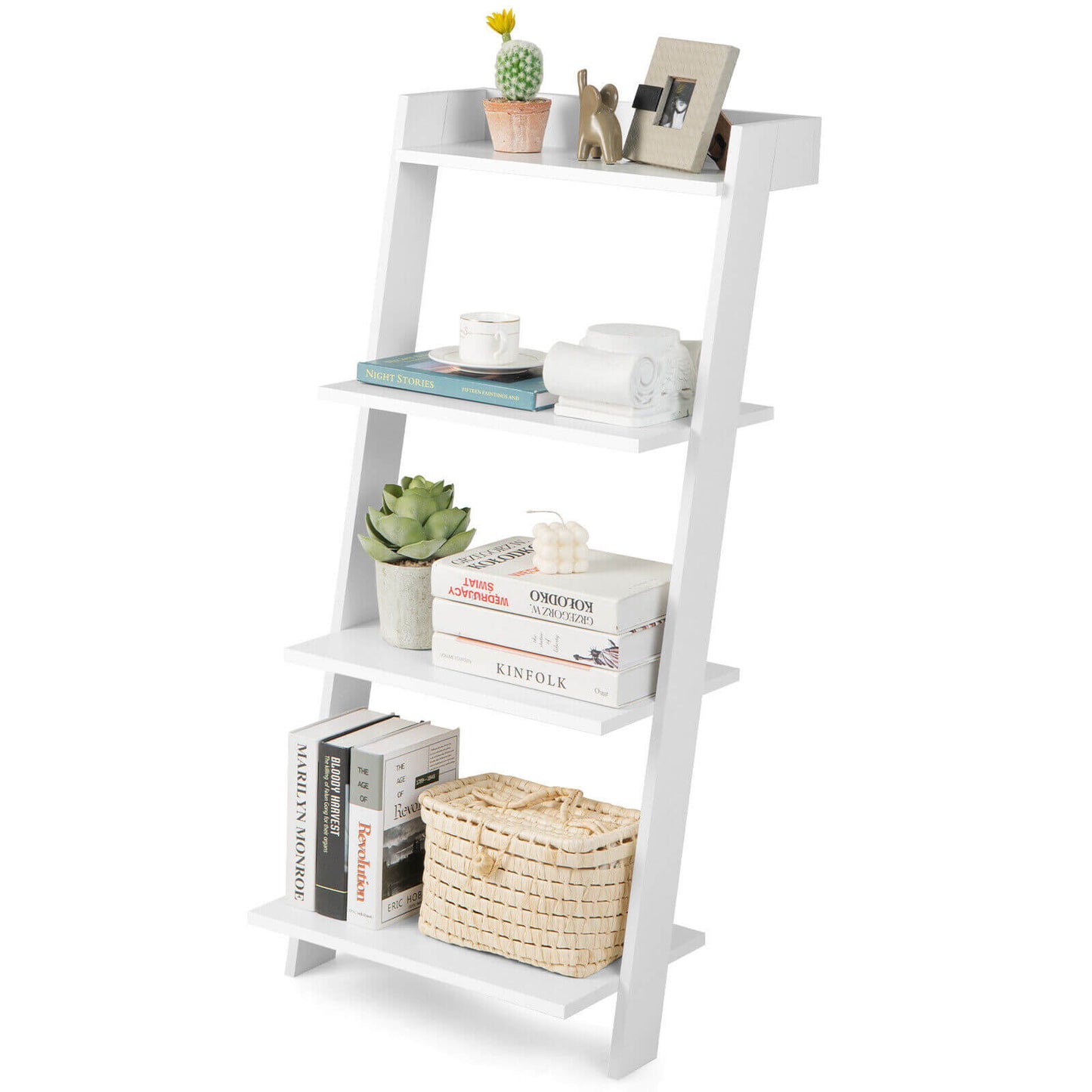4-Tier Ladder Shelf with Solid Frame and Anti-toppling Device-White Kids Crystal