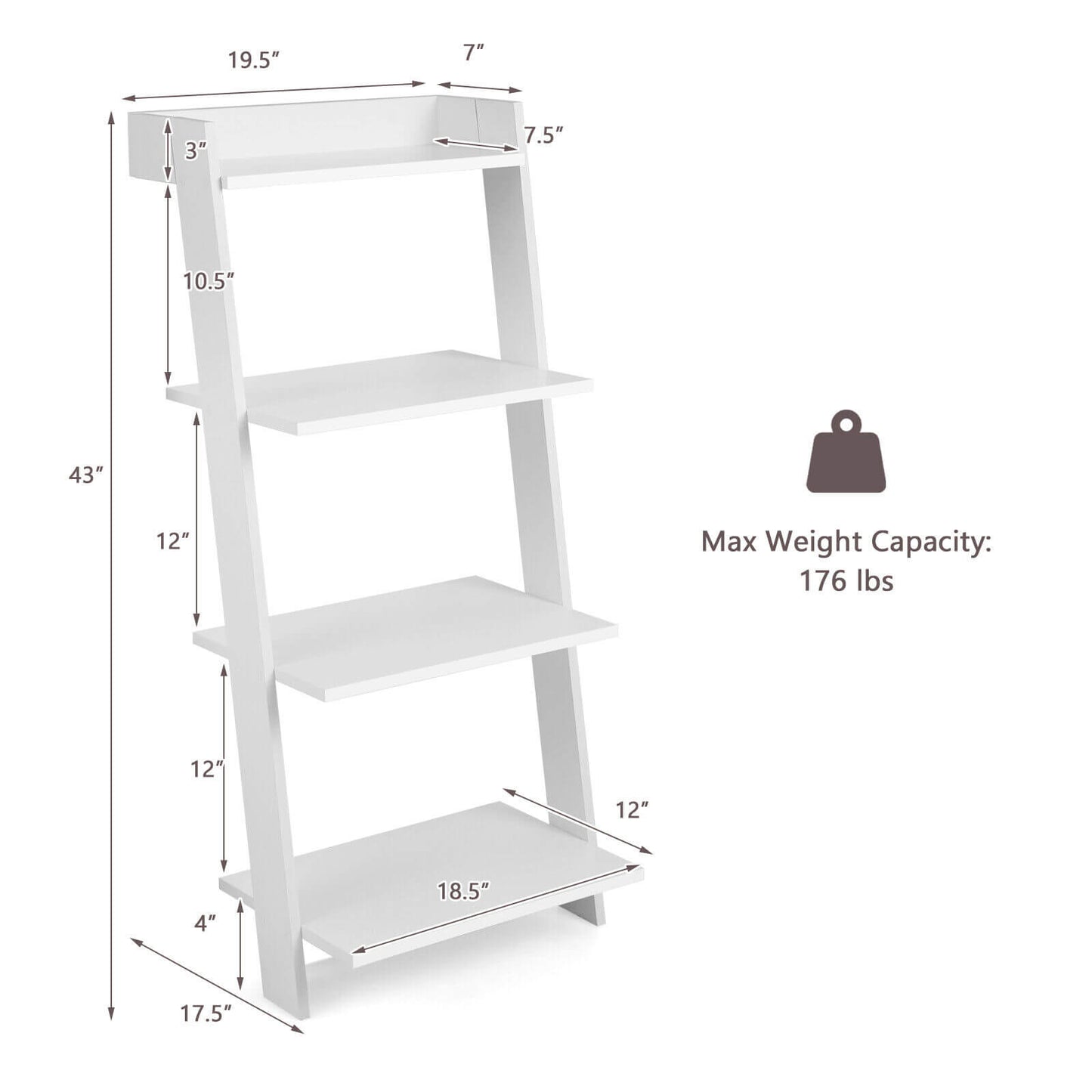 4-Tier Ladder Shelf with Solid Frame and Anti-toppling Device-White Kids Crystal