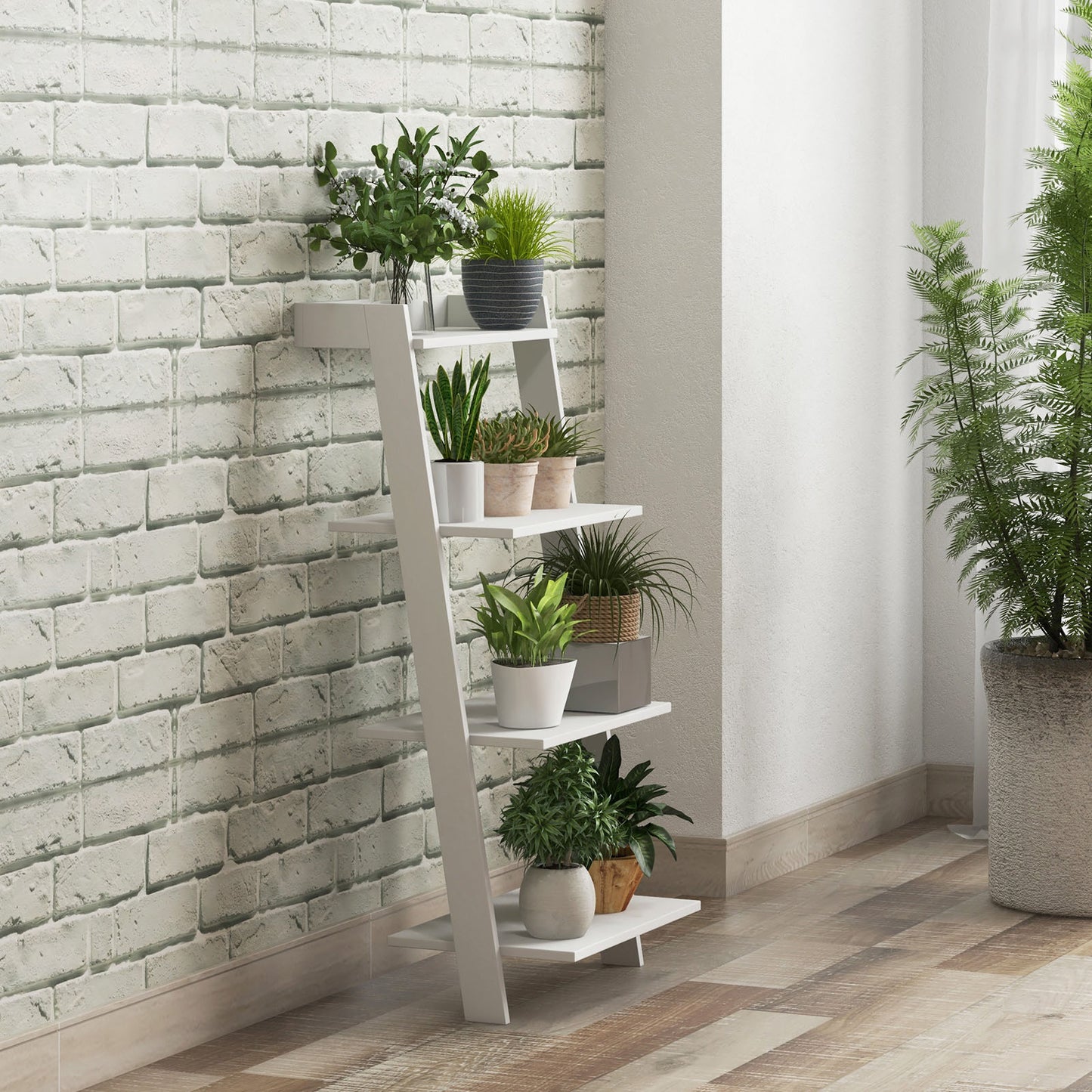 4-Tier Ladder Shelf with Solid Frame and Anti-toppling Device-White Kids Crystal