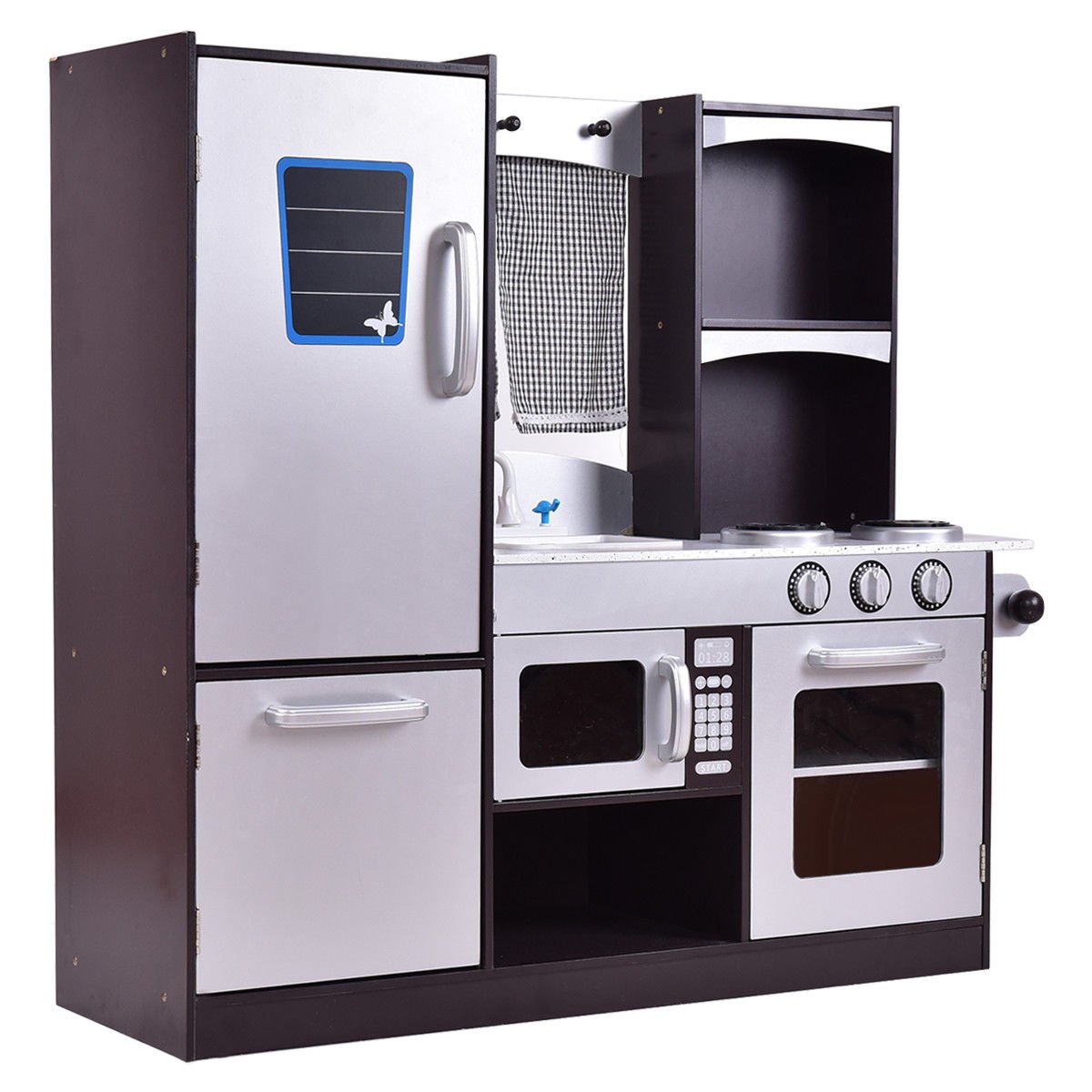 Kids Wooden Modern Kitchen Cooking Pretend Play Set Kids Crystal