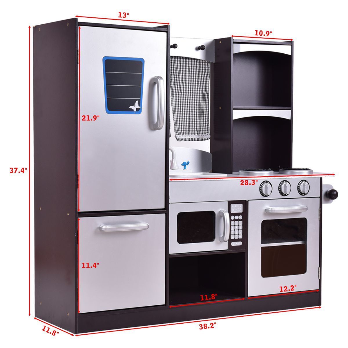 Kids Wooden Modern Kitchen Cooking Pretend Play Set Kids Crystal