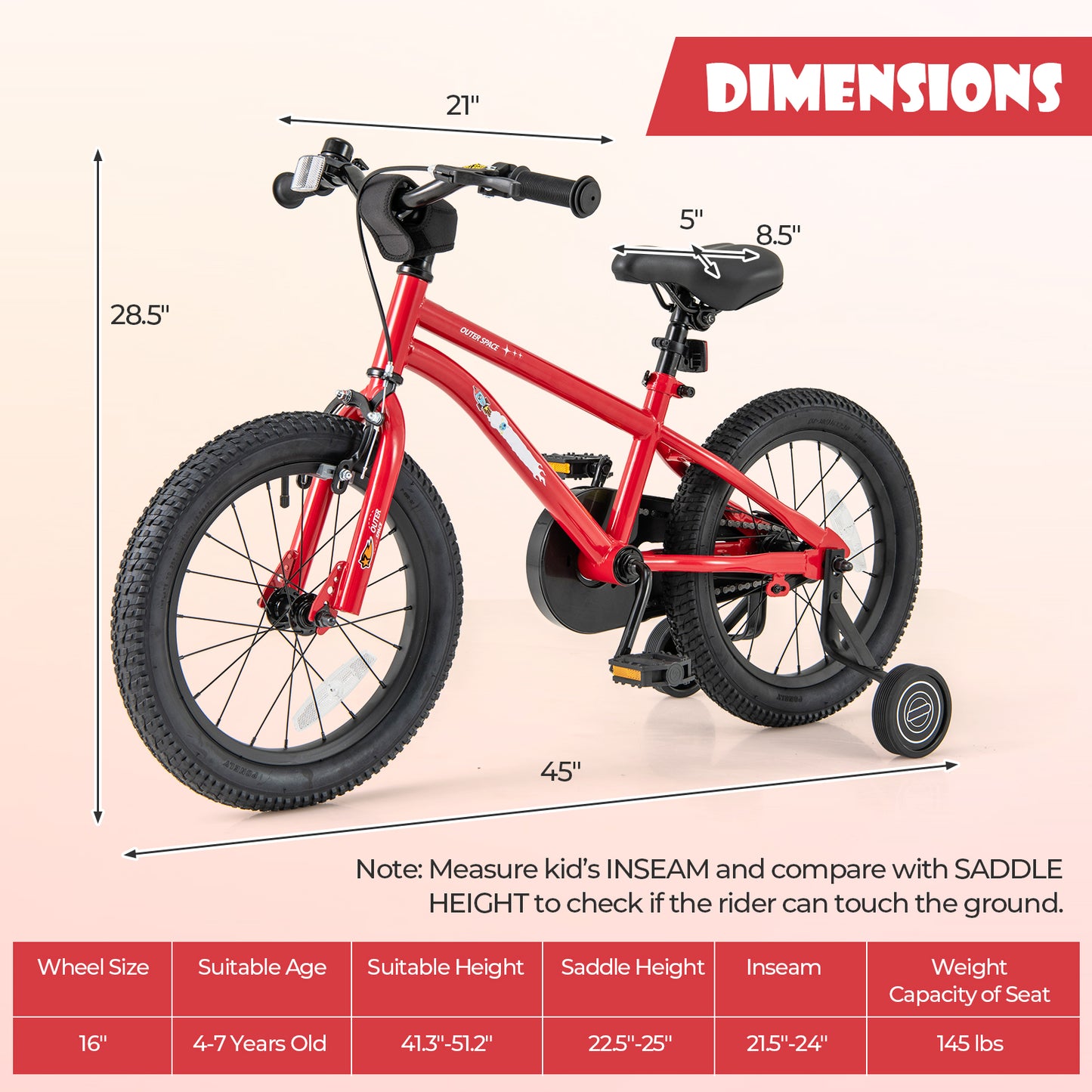16-Inch Kids Bike Ages 4-7 with Handbrake and Coaster Brake and Bell Ring-16 inches Kids Crystal