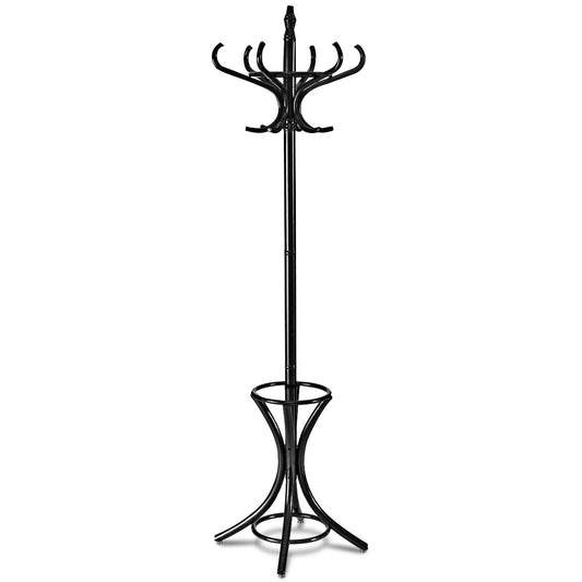 Wood Standing Hat Coat Rack w/ Umbrella Stand-Black Kids Crystal