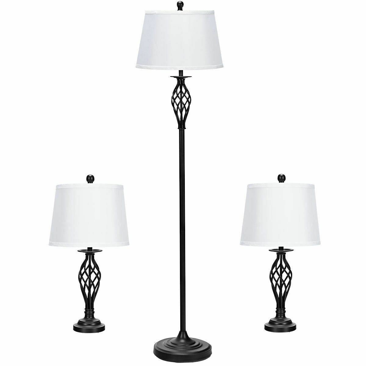 3 Pieces Lamp Set 2 Table Lamps 1 Floor Lamp with Fabric Shades Kids Crystal