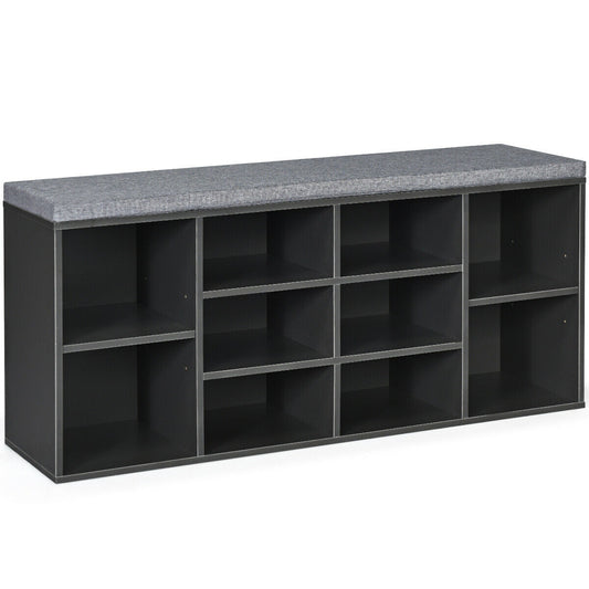 10-Cube Organizer  Entryway Padded Shoe Storage Bench-Gray Kids Crystal