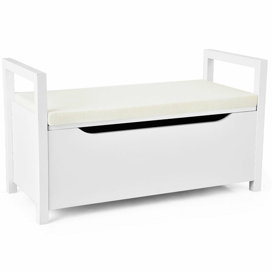 34.5 ×15.5 ×19.5 Inch Shoe Storage Bench with Cushion Seat for Entryway-White Kids Crystal