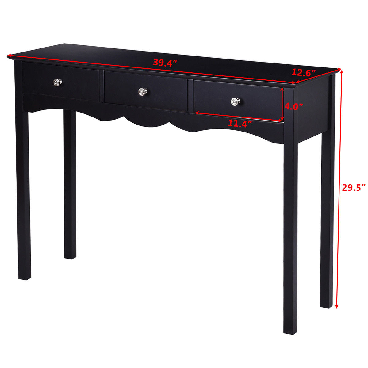 Hall table Side Table w/ 3 Drawers-Black Kids Crystal