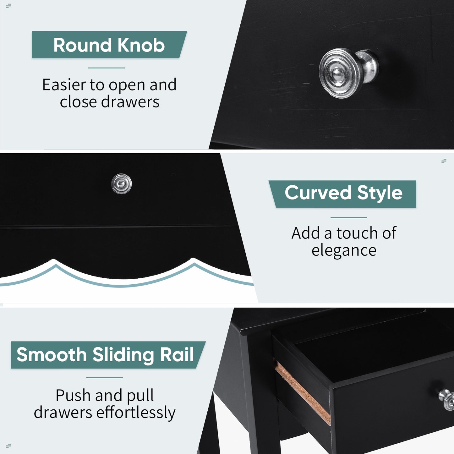 Hall table Side Table w/ 3 Drawers-Black Kids Crystal