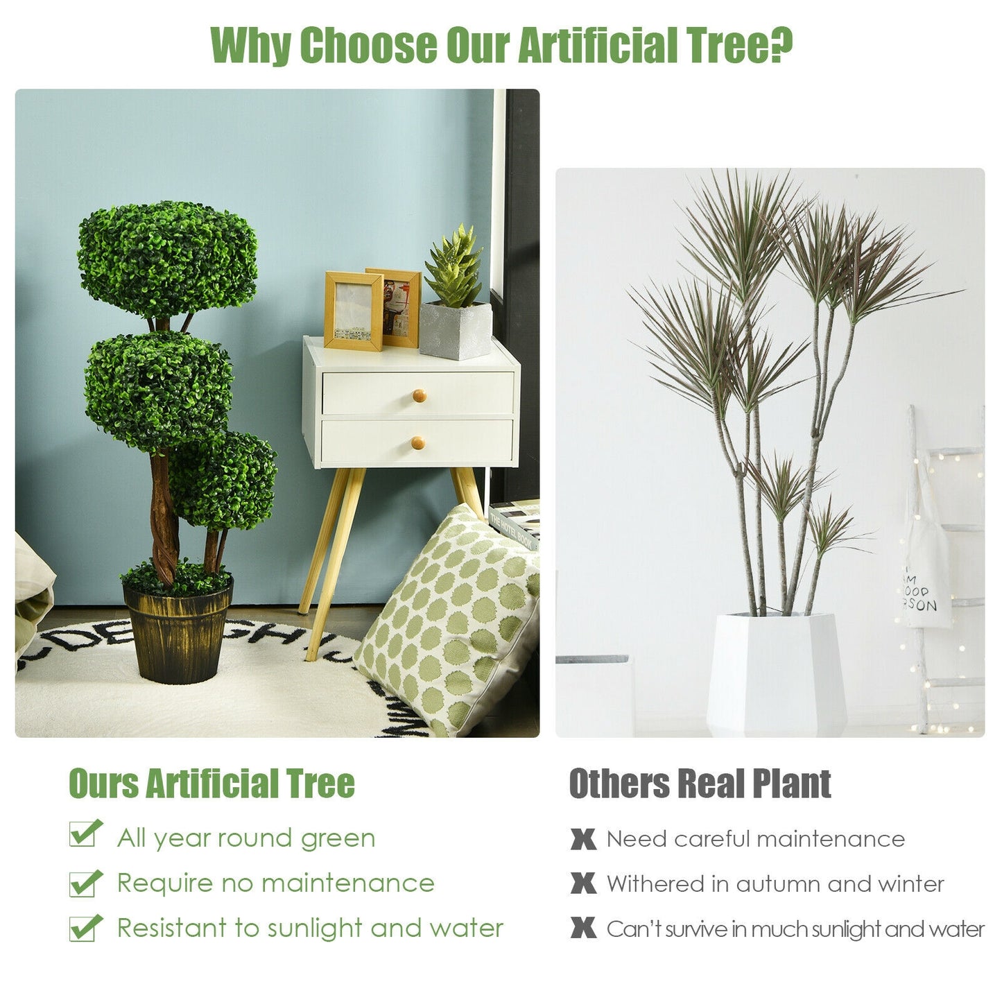 36 Inch Artificial Boxwood Topiary UV Protected Indoor Outdoor Tree Kids Crystal