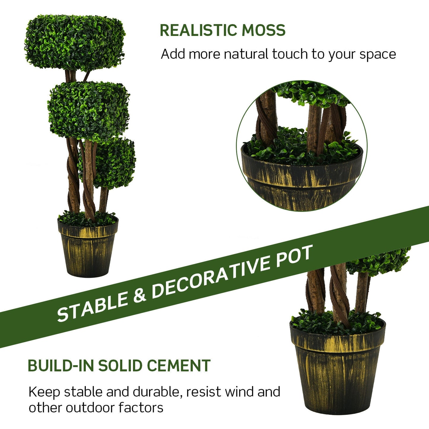 36 Inch Artificial Boxwood Topiary UV Protected Indoor Outdoor Tree Kids Crystal