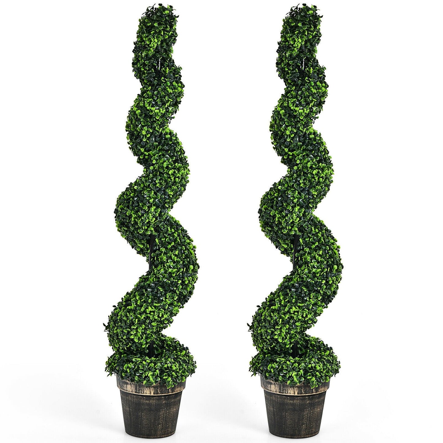 2 Pack 4 Feet Artificial Spiral Boxwood Topiary Indoor Outdoor Decor Kids Crystal