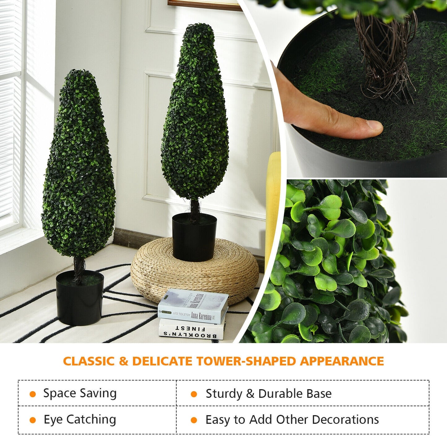2 Pack 3 Feet Artificial Tower UV Resistant Indoor Outdoor Topiary Tree Kids Crystal
