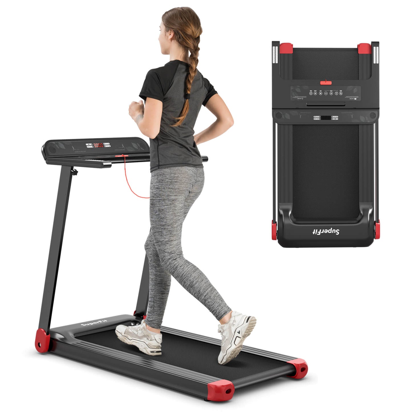 Folding Electric Compact Walking Treadmill with APP Control Speaker-Red Kids Crystal