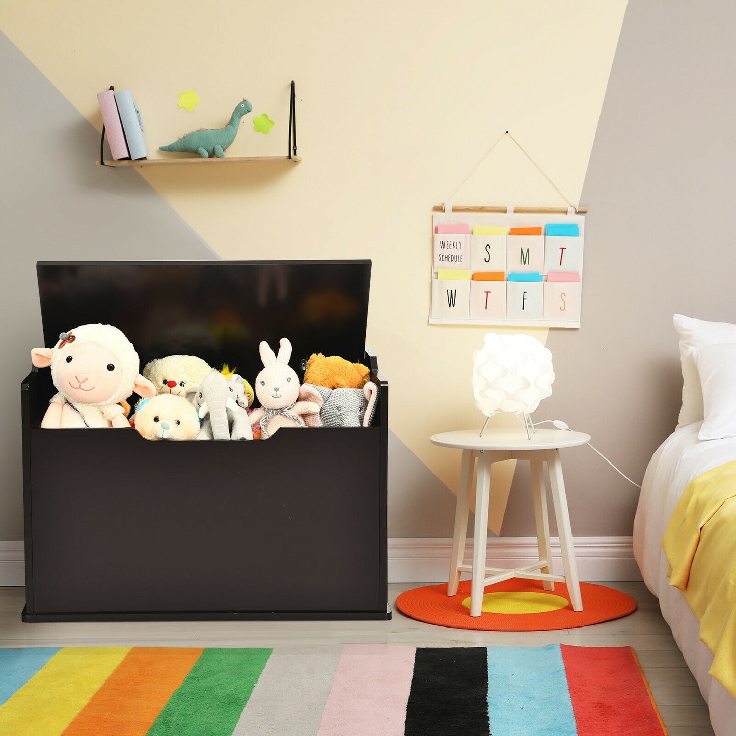 Kids Toy Wooden Flip-top Storage Box Chest Bench with Cushion Hinge-Brown Kids Crystal