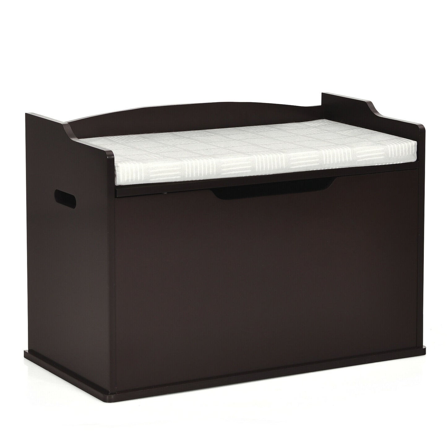 Kids Toy Wooden Flip-top Storage Box Chest Bench with Cushion Hinge-Brown Kids Crystal
