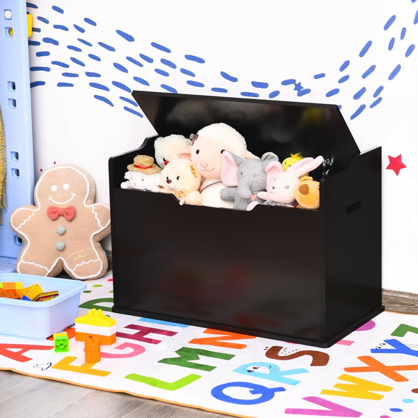Kids Toy Wooden Flip-top Storage Box Chest Bench with Cushion Hinge-Brown Kids Crystal
