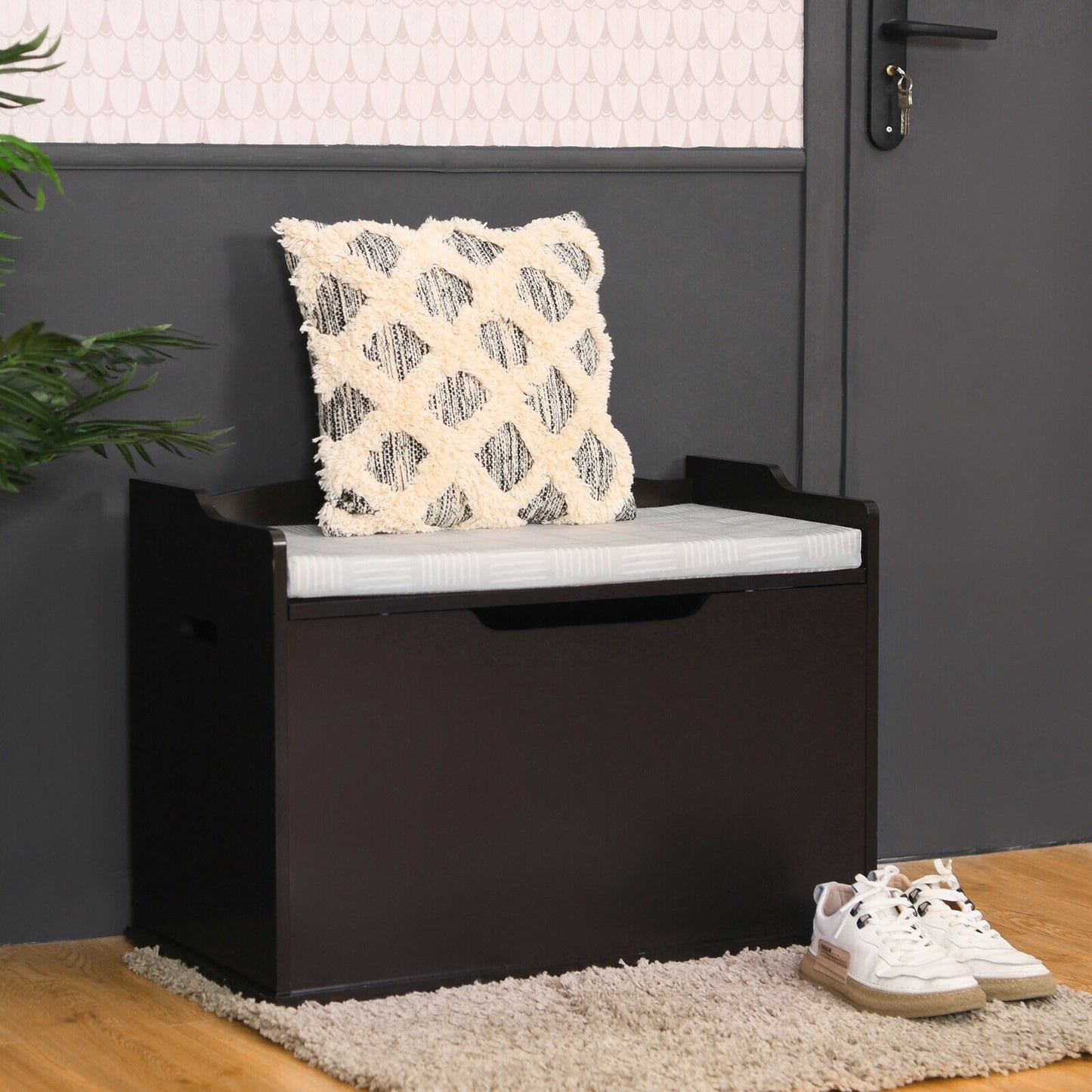 Kids Toy Wooden Flip-top Storage Box Chest Bench with Cushion Hinge-Brown Kids Crystal