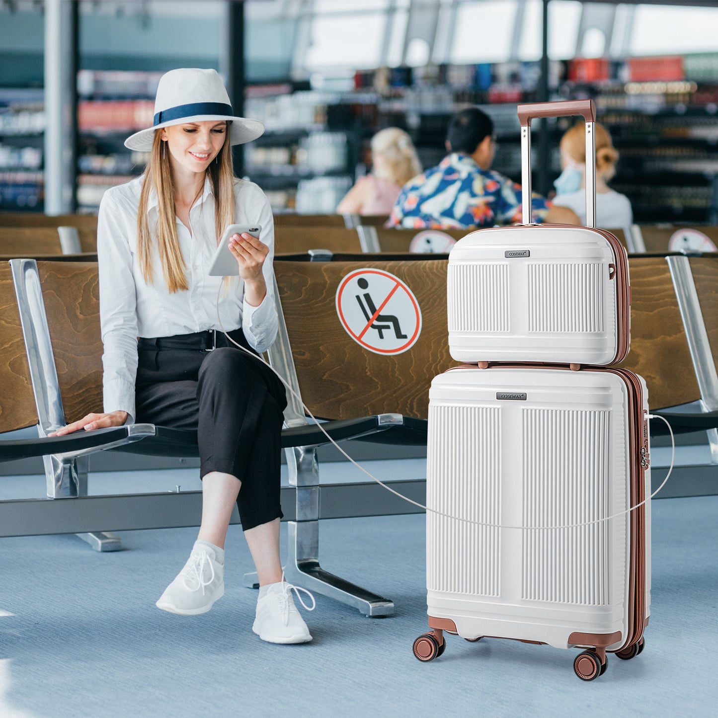 2-Piece Luggage Set 20 Inch Carry-on Suitcase and 14 Inch Cosmetic Case-White Kids Crystal